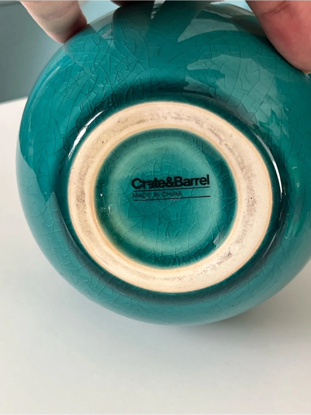 Crate&Barrel Teal Gloss Crackle Ceramic 5” Globe Vase